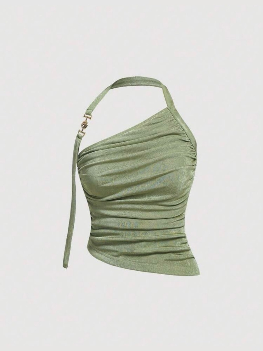 Women’s Sage One-Shoulder Ruched Halter Crop Top, Large Shein Sold out